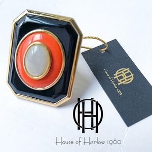 HOUSE OF HARLOW 1960 Coral & Black Art Deco Statement Ring